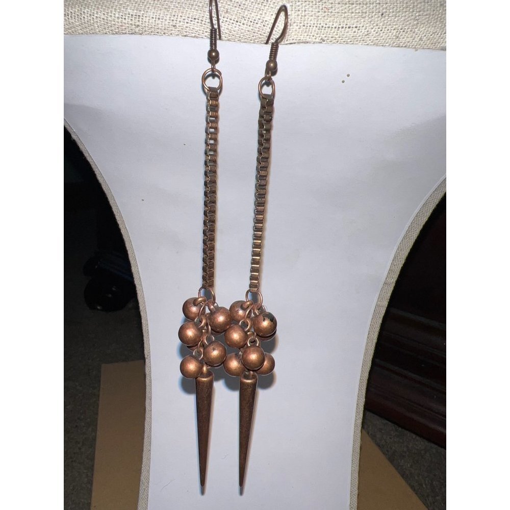 Bronze Dangle Ball And Spike Link Earrings — 5"